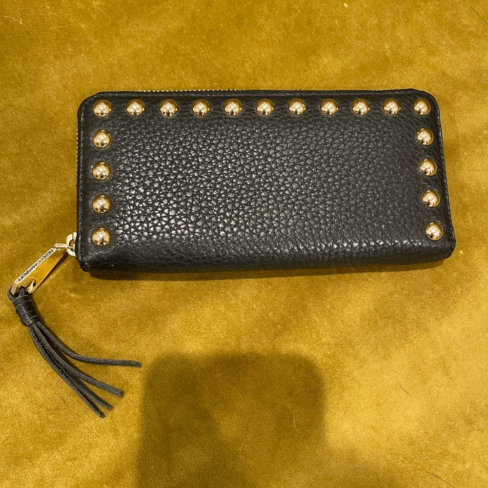 Rebecca Minkoff wallet, gorgeous caviar leather, gold studs. SUPER spacious!